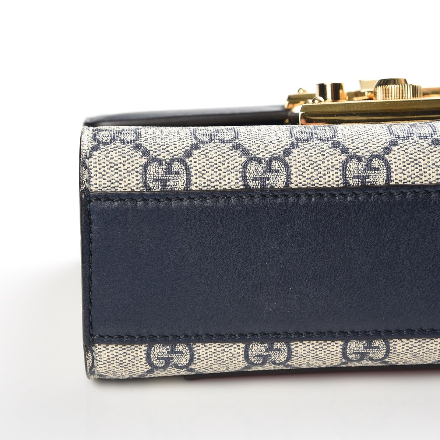 GG Supreme Monogram Moon Calfskin Small Padlock Shoulder Bag Beige Blue Mystic White Hibiscus Red