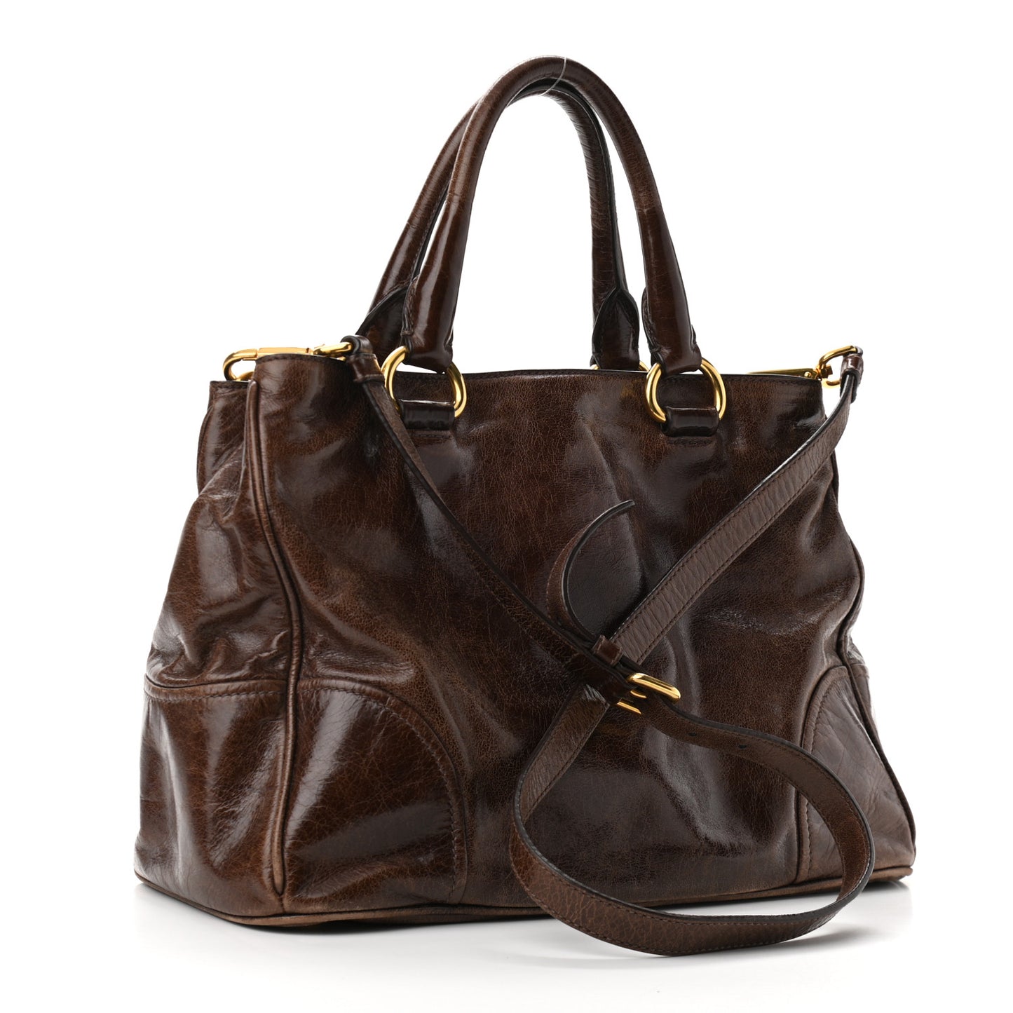 Vitello Shine Shopping Satchel Bruciato
