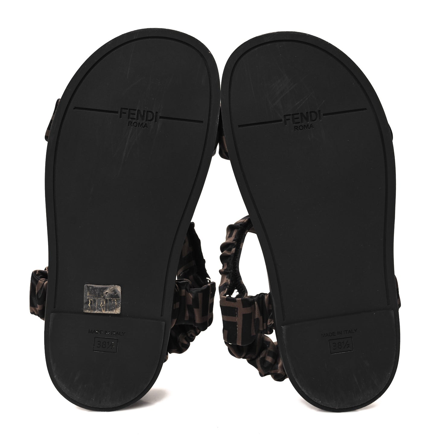 Satin FF Ruched Sandals 38.5 Tobacco Black