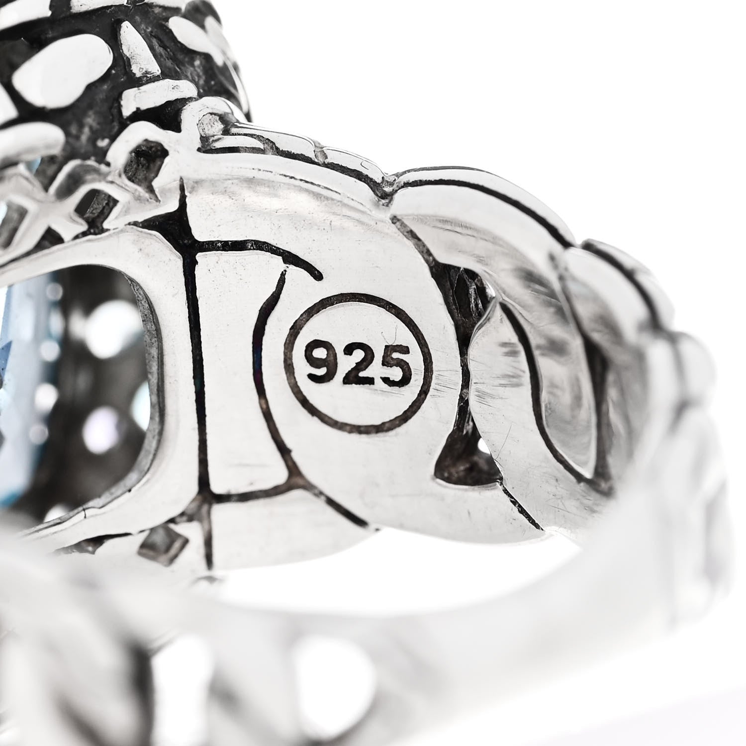 John Hardy Sterling Silver Blue Topaz Iolite Aquamarine Batu Classic Chain Ring 50 5.5 6 of 6