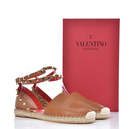 Valentino Garavani Grained Calfskin Rockstud Ankle Wrap Espadrille 20mm Flats 40 Light Cuir 9 of 9