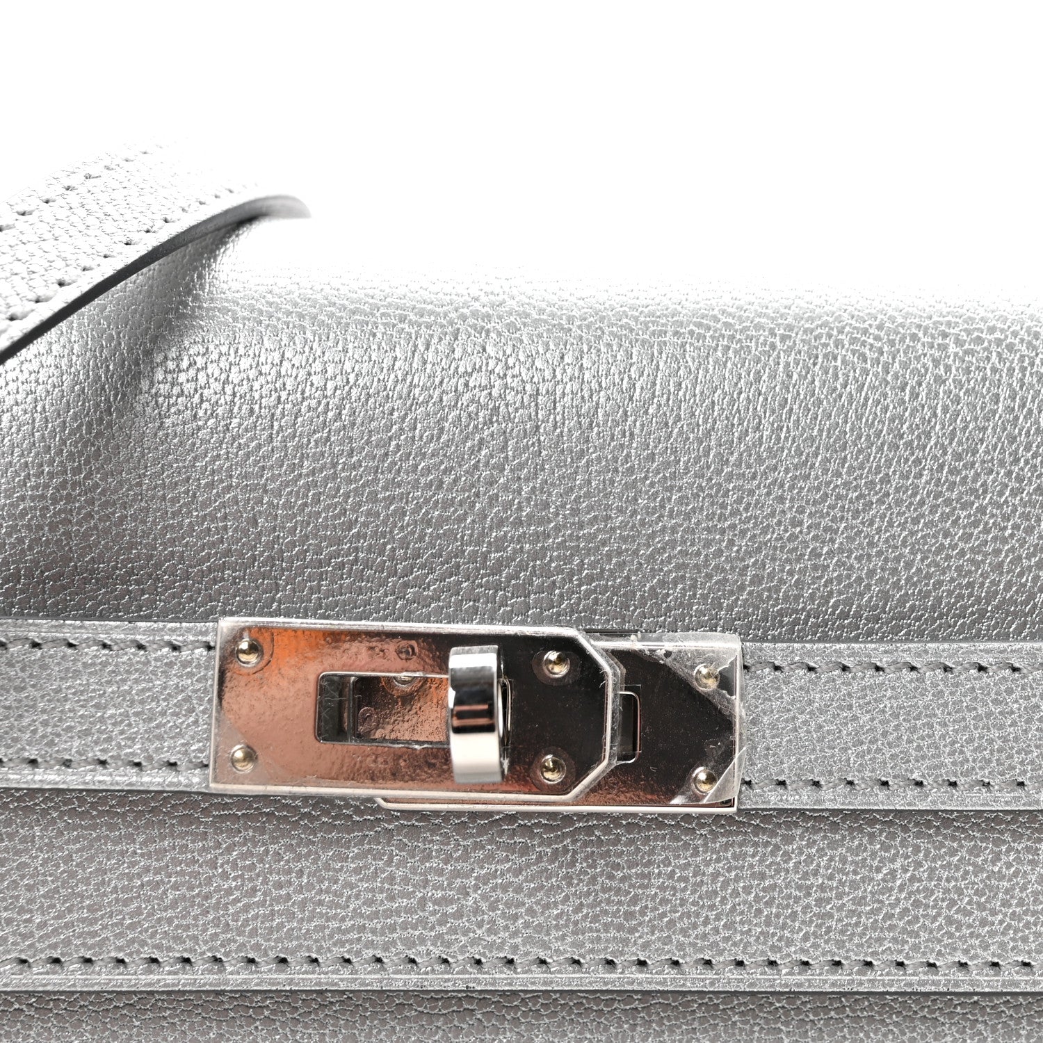 Hermes Metallic Chevre Chamkilight Kelly Wallet To Go Argent