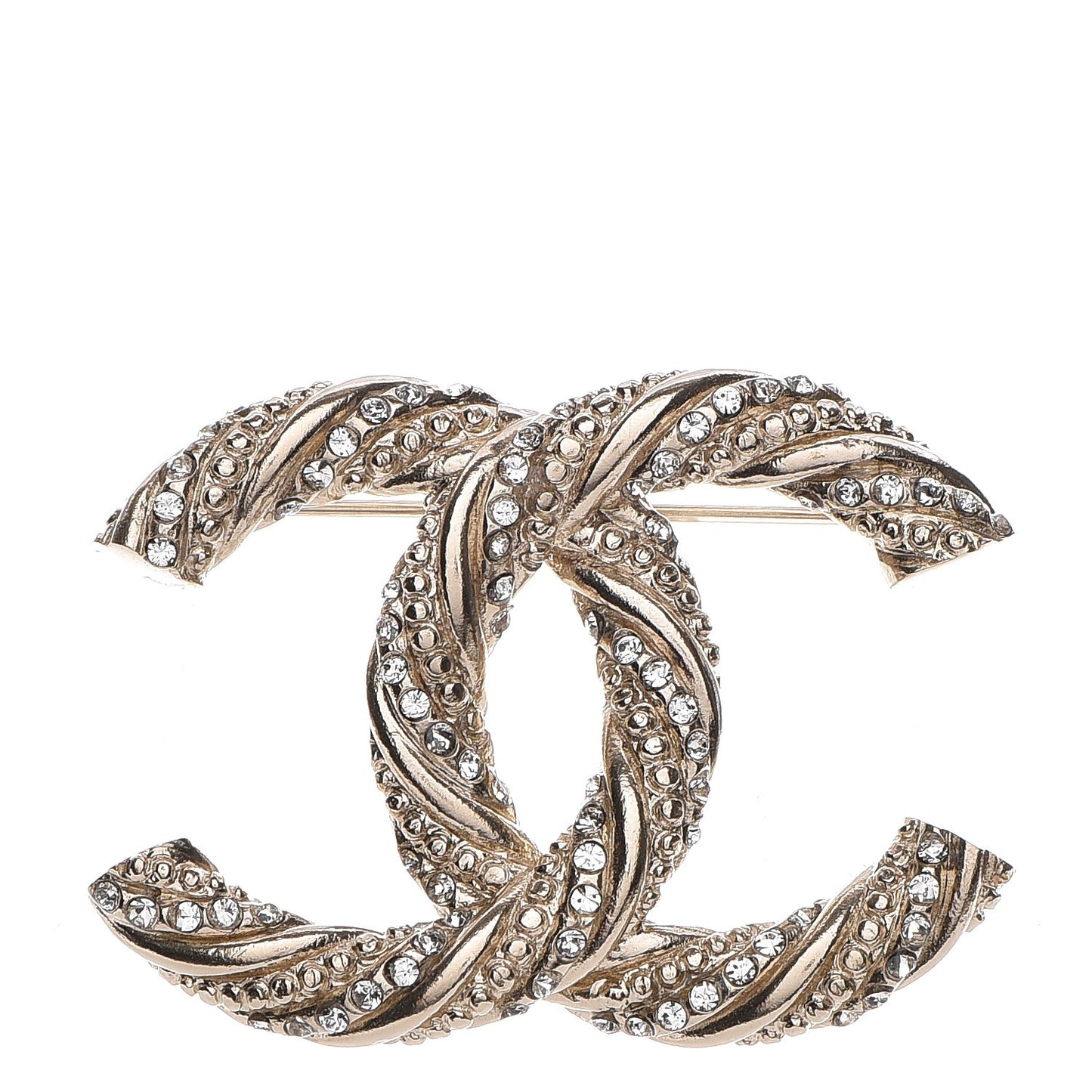 Crystal Twisted CC Brooch Light Gold