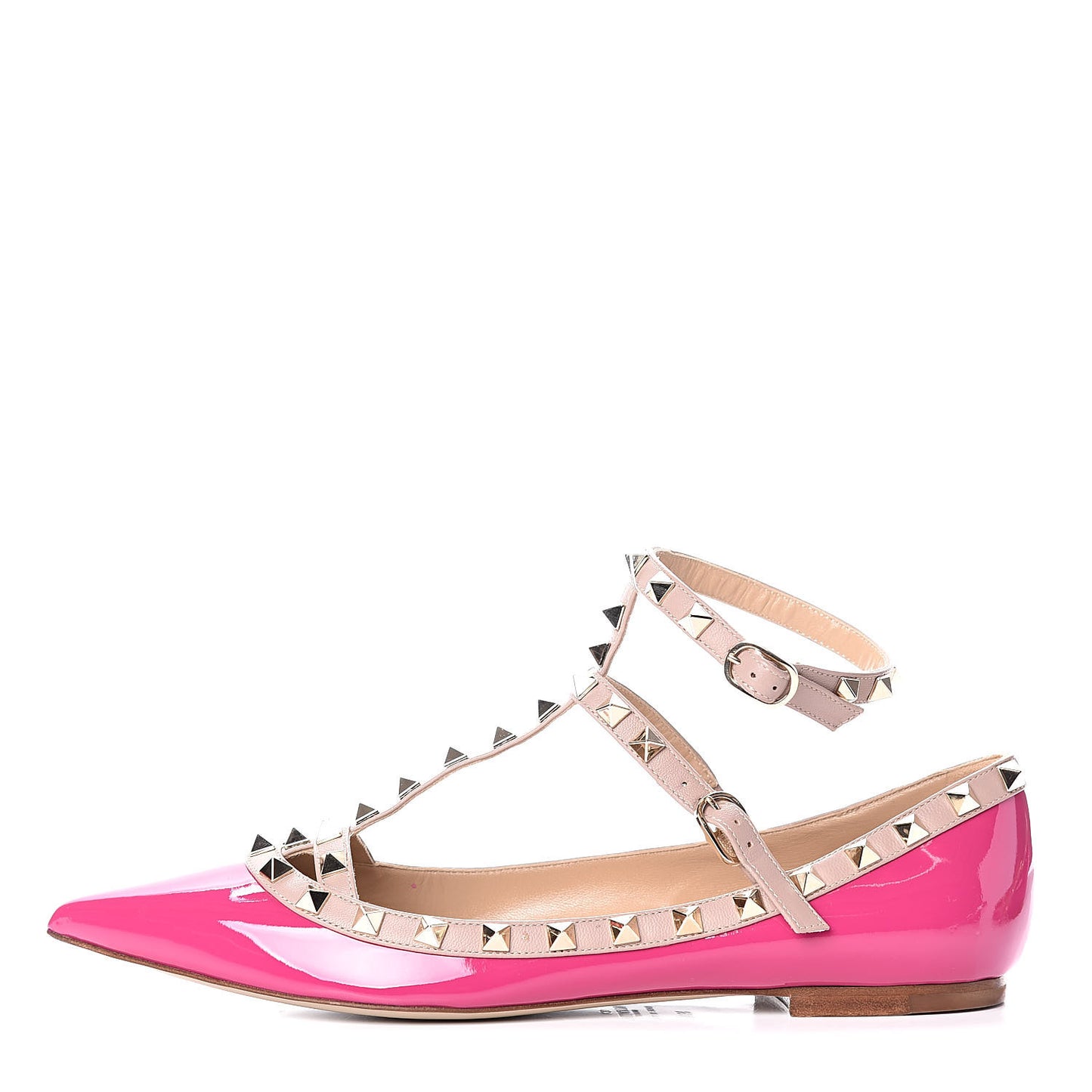 Patent Nappa Rockstud Cage Ballerina Flats 39.5 Fuxia Poudre
