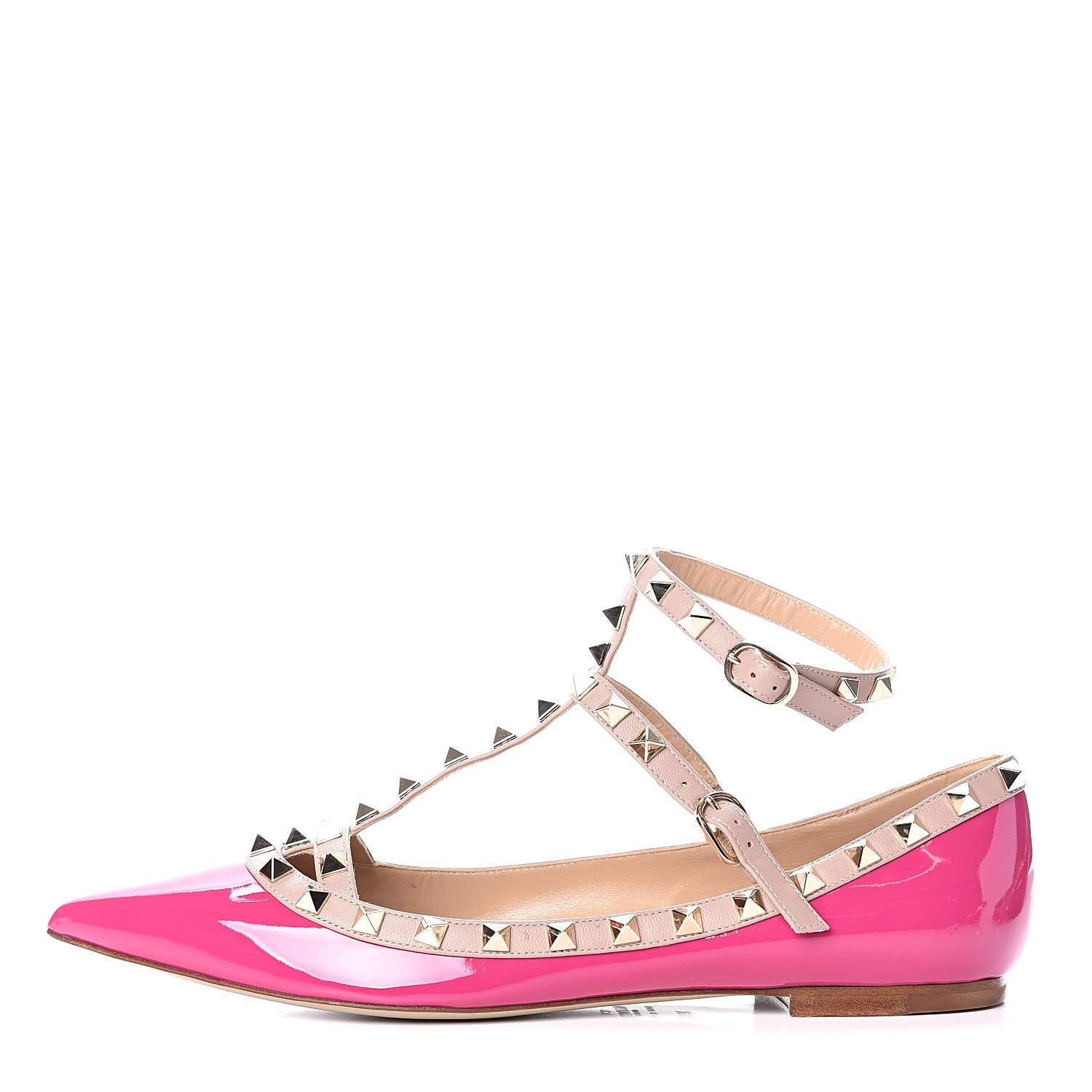Valentino Garavani Patent Nappa Rockstud Cage Ballerina Flats 39.5 Fuxia Poudre 1 of 7
