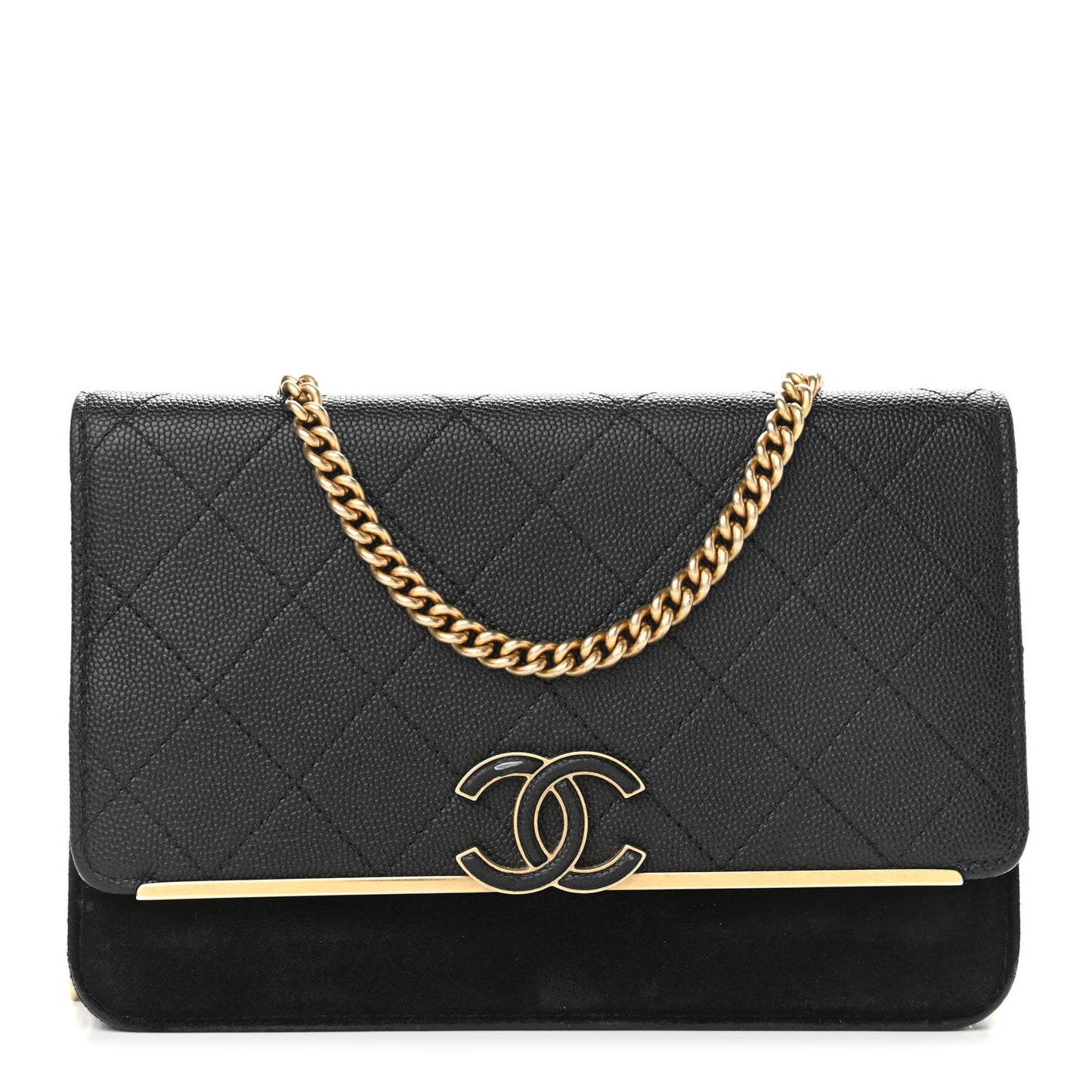 Caviar Suede Stitched Lady Coco Wallet On Chain WOC Black