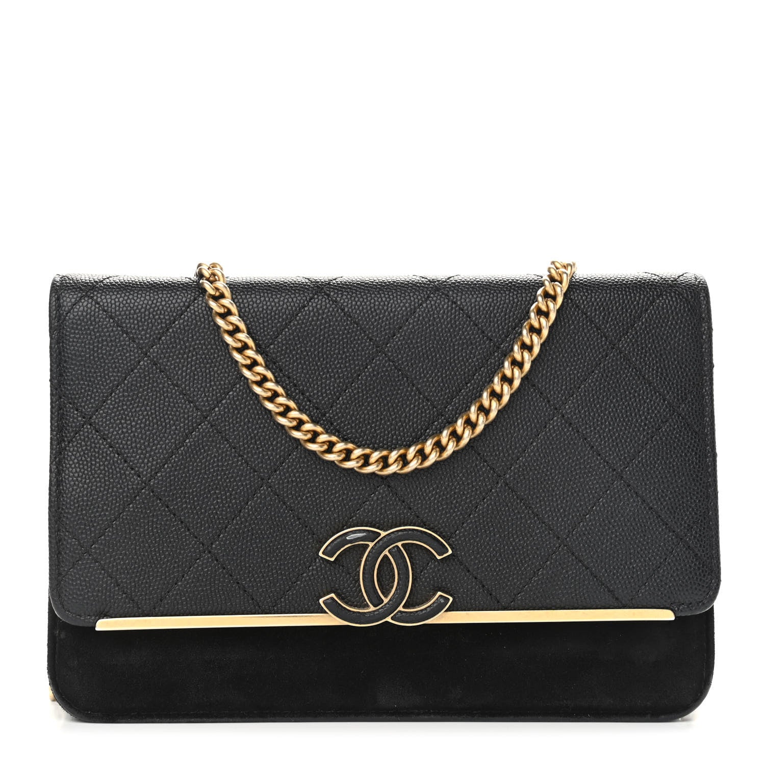 Chanel Caviar Suede Stitched Lady Coco Wallet On Chain WOC Black 1 of 11