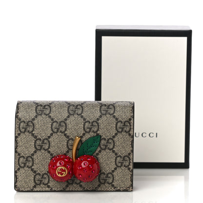 Gucci GG Supreme Monogram Cherry Embellished Card Case Wallet Hibiscus Red 10 of 10