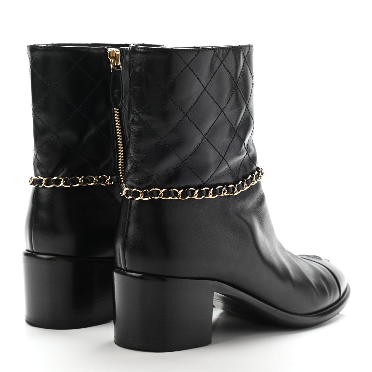 Chanel Crumpled Calfskin Chain CC Cap Toe Short Boots 38.5 Black 4 of 15