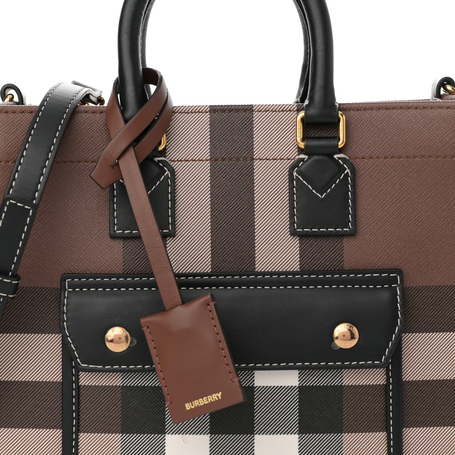 Burberry E-Canvas Check Calfskin Mini Freya Tote Dark Birch Brown 8 of 11
