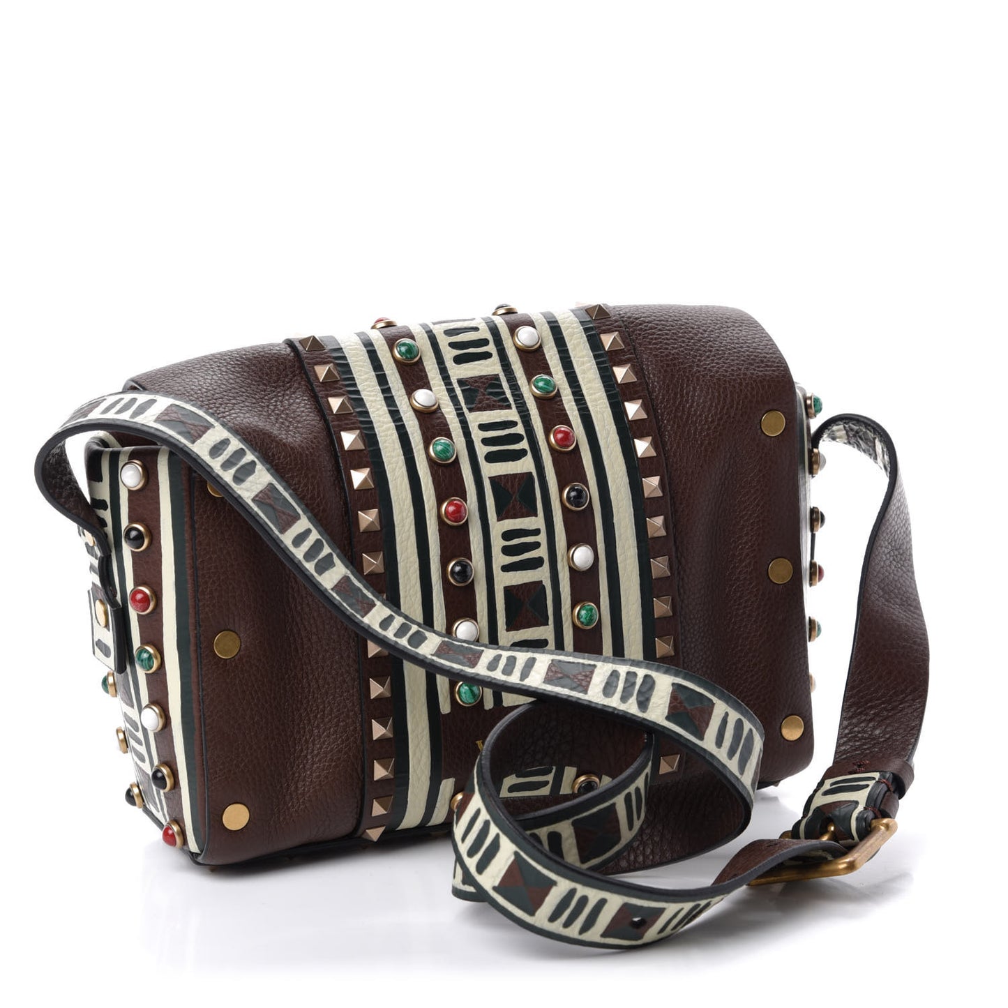 Calfskin Tribal Rockstud Shoulder Bag Rubin