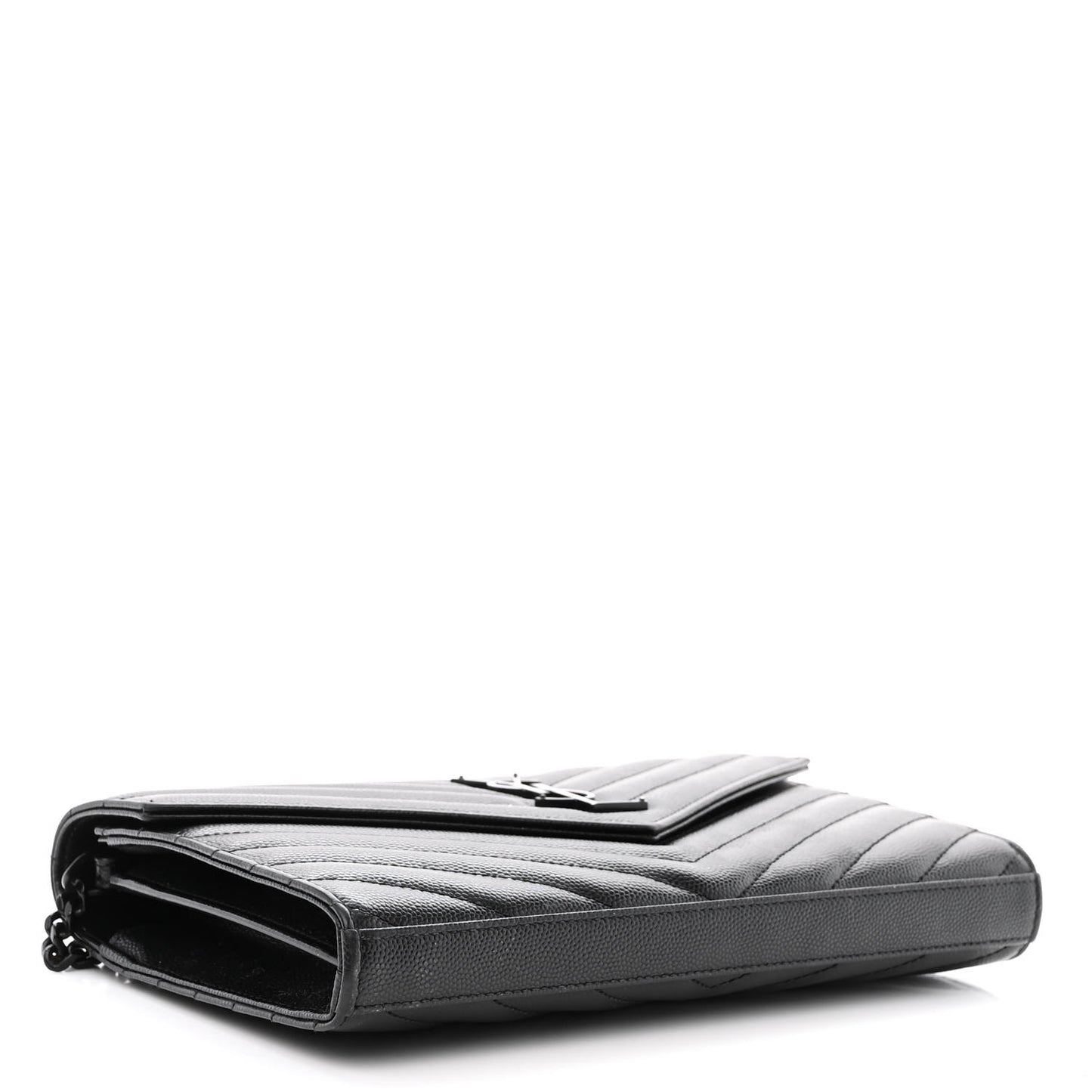 Grain De Poudre Matelasse Chevron Monogram Monochrome Chain Wallet Black