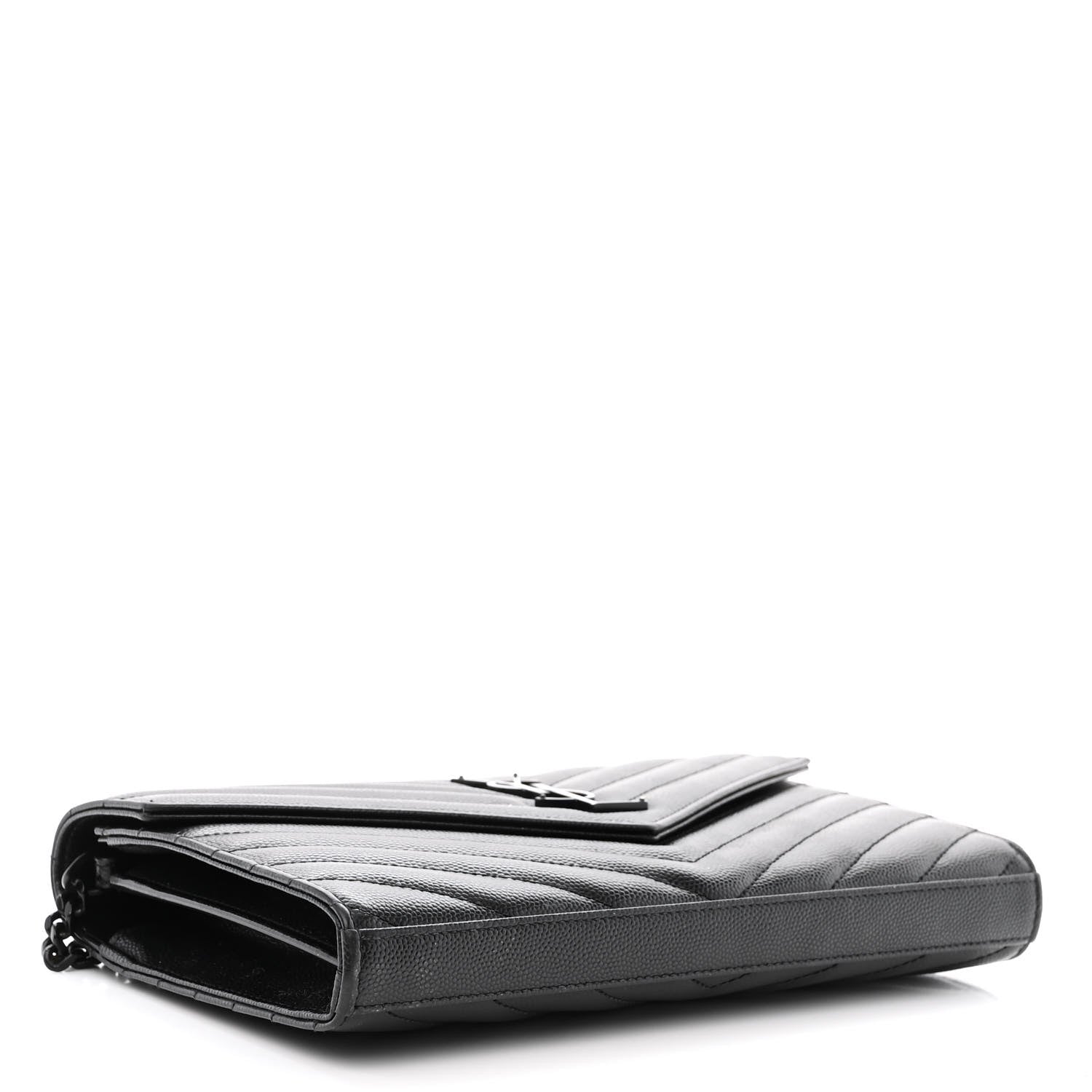 Saint Laurent Grain De Poudre Matelasse Chevron Monogram Monochrome Chain Wallet Black 4 of 13