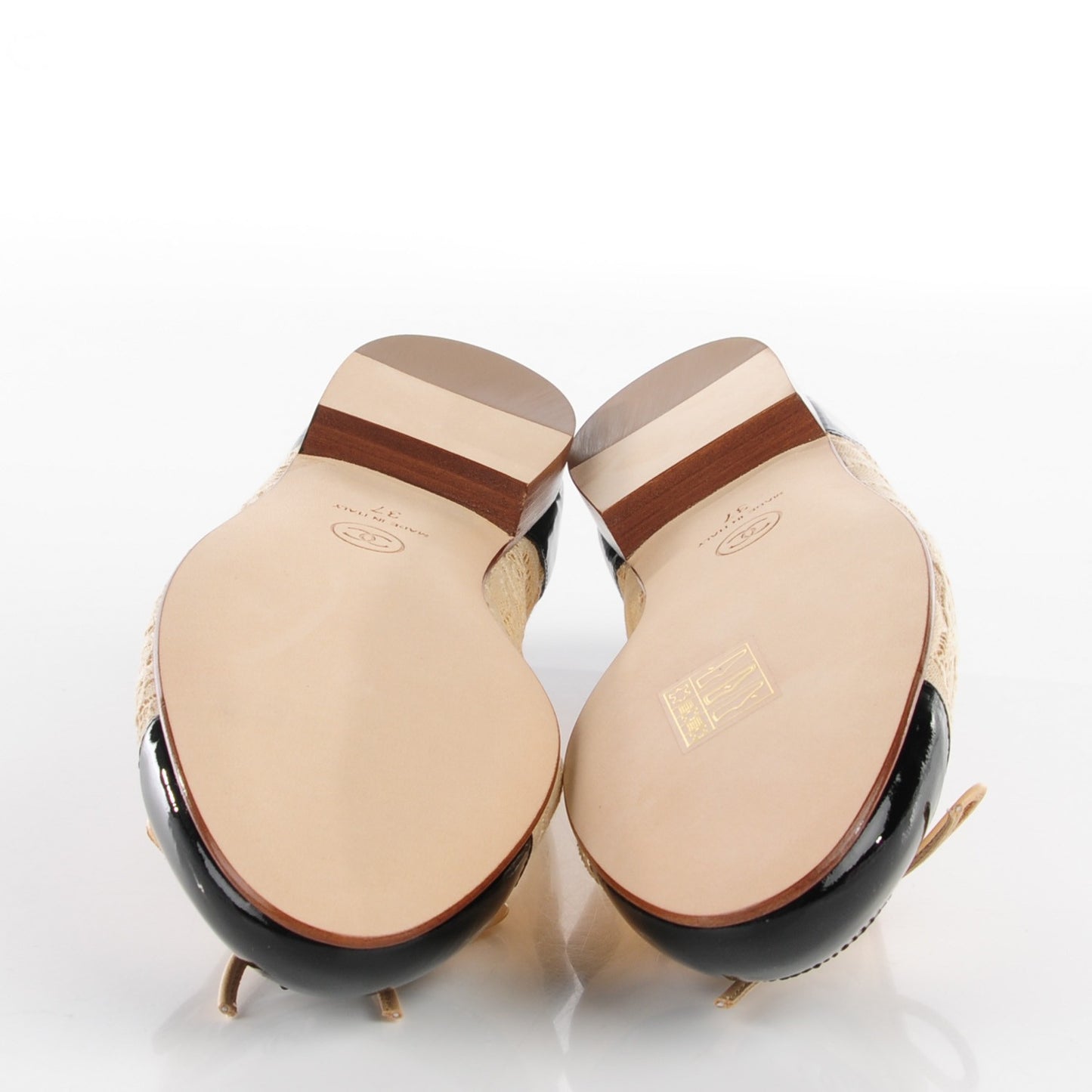 Lace Patent Cap Toe CC Ballerina Flats 37 Beige Black