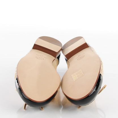 Chanel Lace Patent Cap Toe CC Ballerina Flats 37 Beige Black 5 of 6