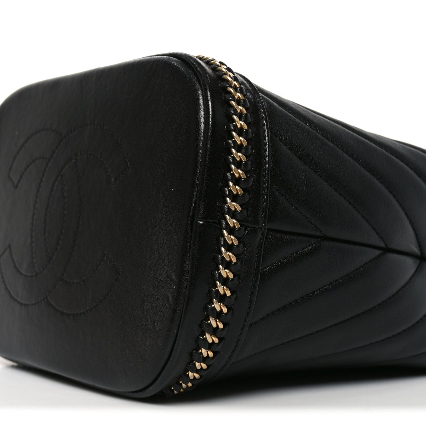 Sheepskin Chevron Quilted Drawstring Bag Black
