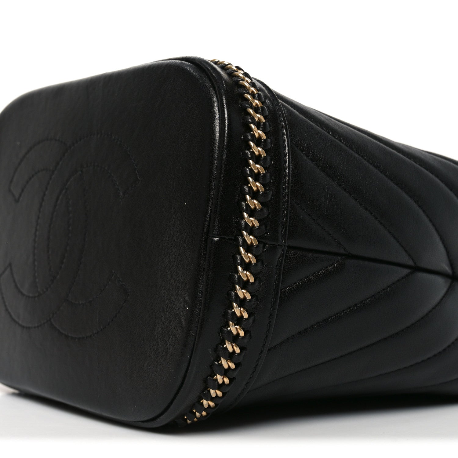 Chanel Sheepskin Chevron Quilted Drawstring Bag Black 10 of 10
