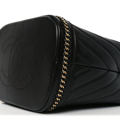 Chanel Sheepskin Chevron Quilted Drawstring Bag Black 10 of 10