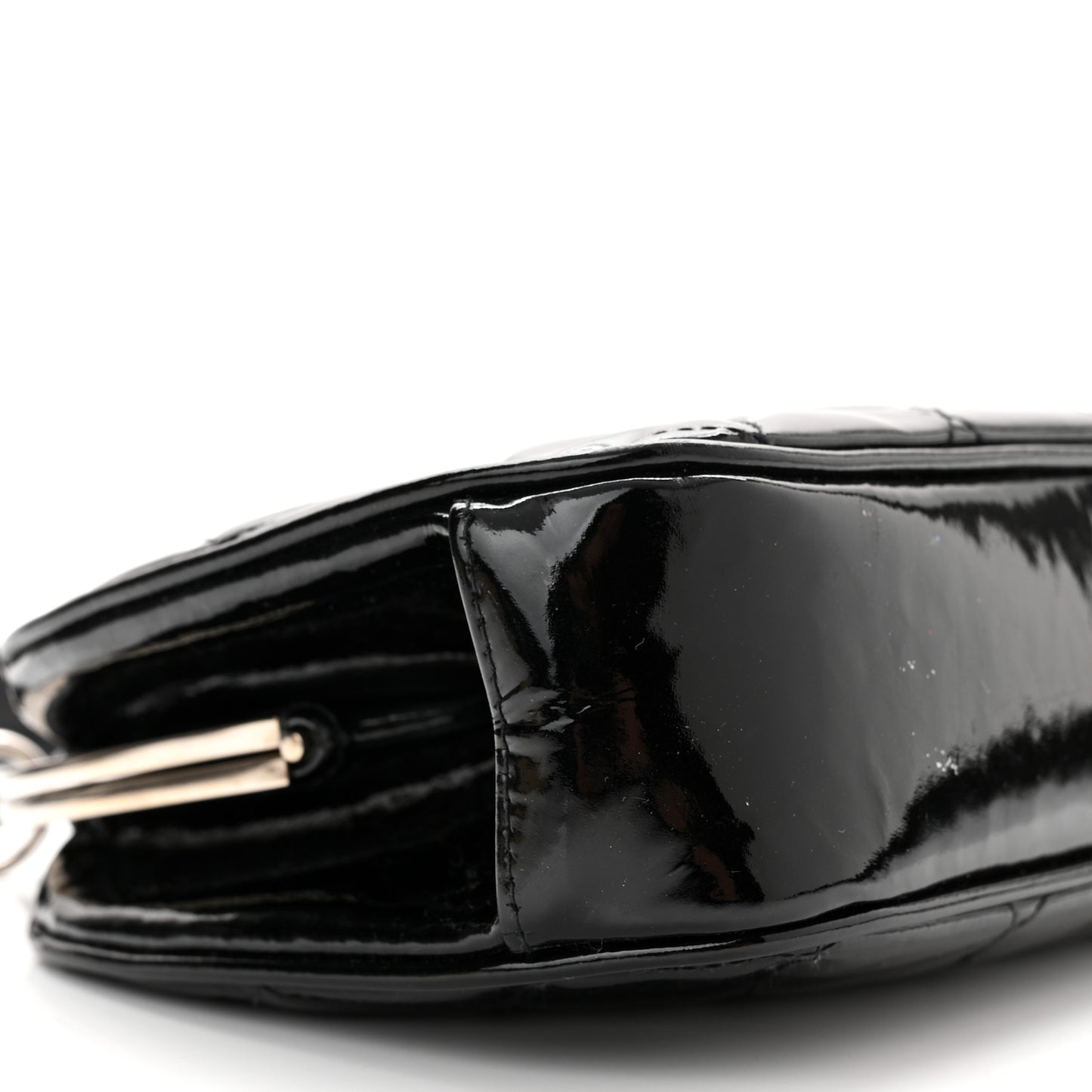 Patent Quilted Kisslock Frame Bag Black