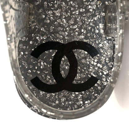 Chanel Jelly Camellia Glitter Thong Sandals 37 Grey 6 of 9