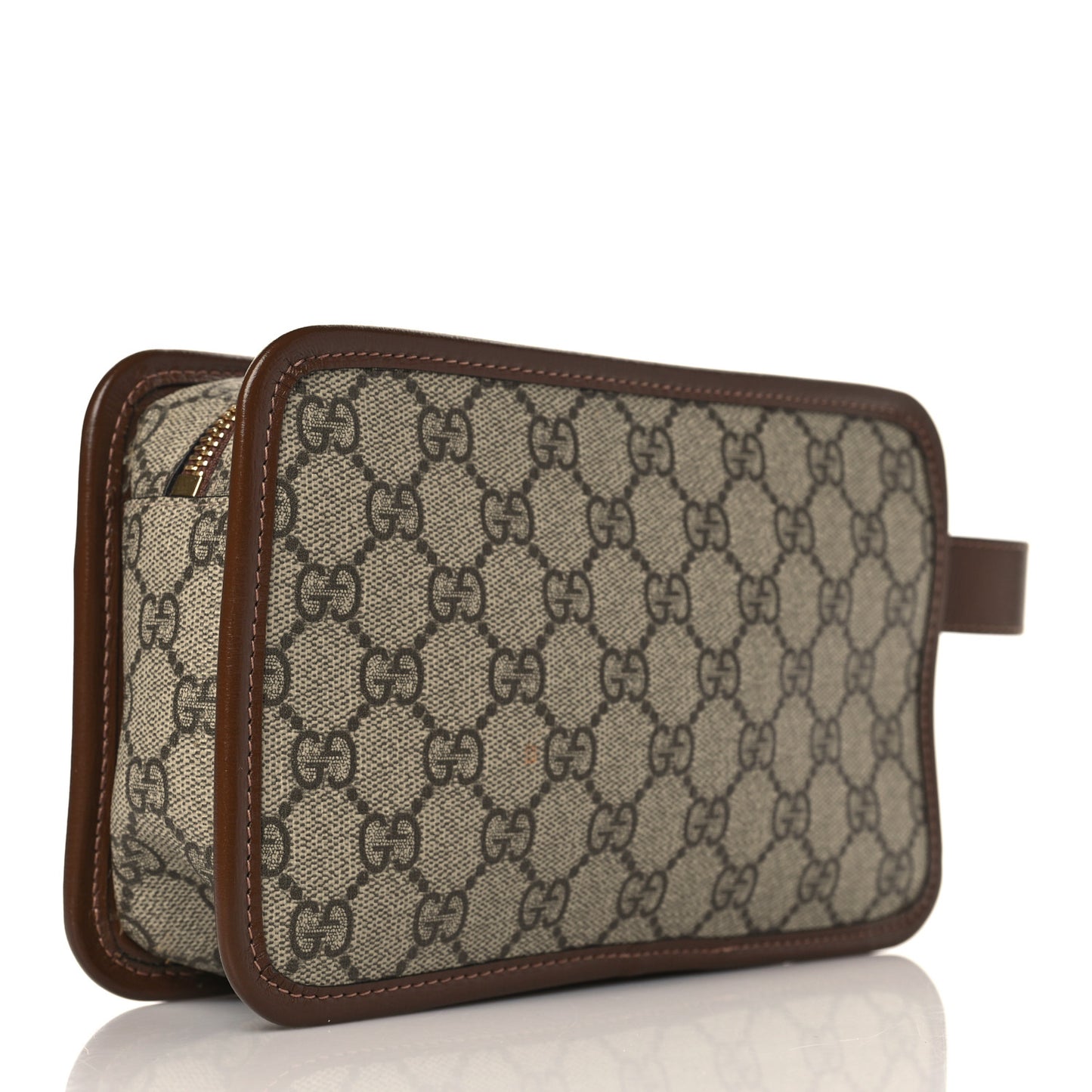 GG Supreme Monogram Textured Calfskin Retro Interlocking G Travel Pouch Beige Ebony Brown Sugar