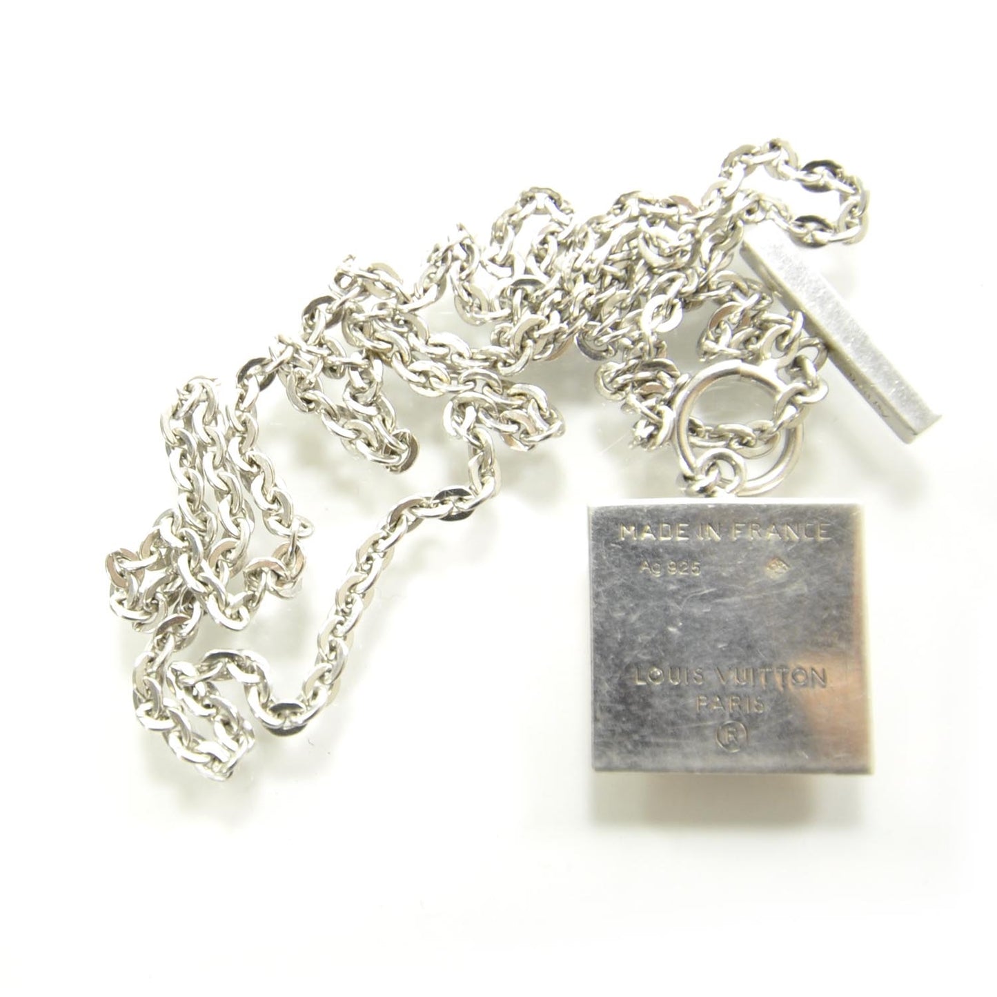 Mens Silver Geometrique V Toggle Necklace Red