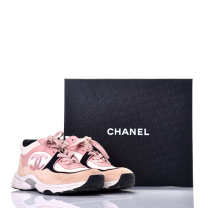 Chanel Nylon Lambskin Suede Calfskin CC Sneakers 38 Pink White Black 8 of 8