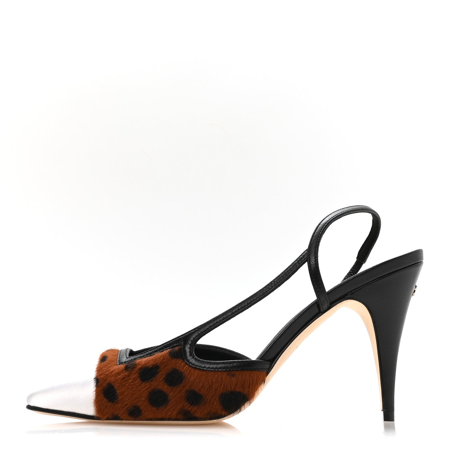 Lambskin Mixed Fibers Cap Toe CC Slingback Pumps 39.5 Brown Black White