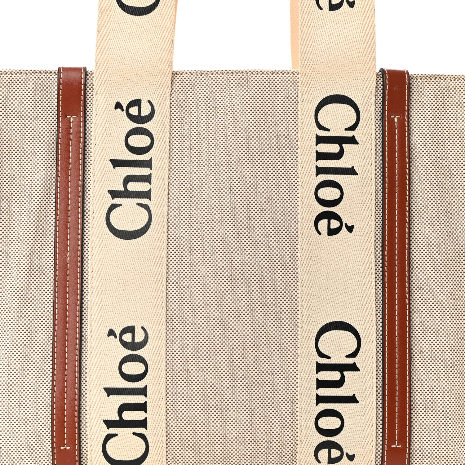 Chloe Cotton Calfskin Medium Woody Ribbon Tote White Brown 7 of 9