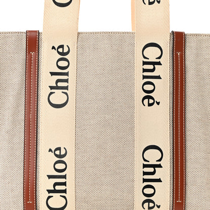 Chloe Cotton Calfskin Medium Woody Ribbon Tote White Brown 7 of 9