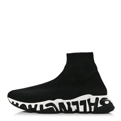 Balenciaga Neoprene Knit Womens Speed Graffiti Sneakers 38 Black White 1 of 12