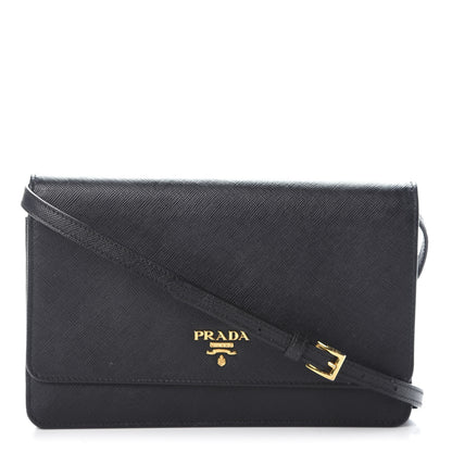 Prada Saffiano Metal Flap Wallet With Strap Black 1 of 9