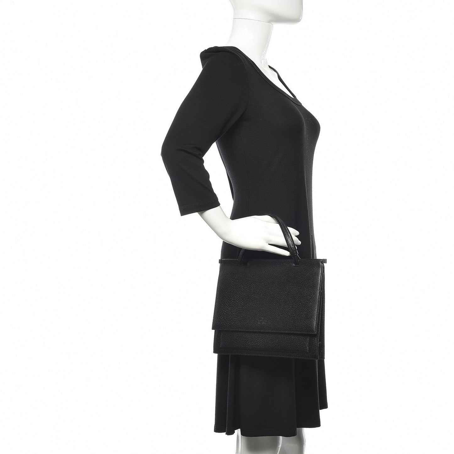 Pebbled Calfskin Top Handle Bag Black