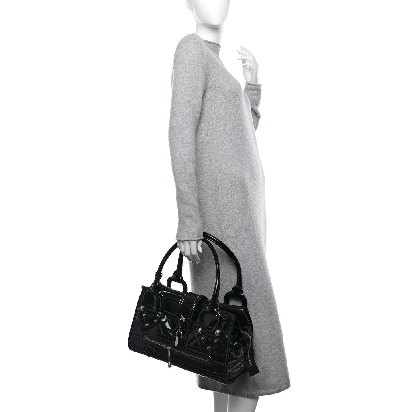 Patent Quilted Large Manor Tote  Black