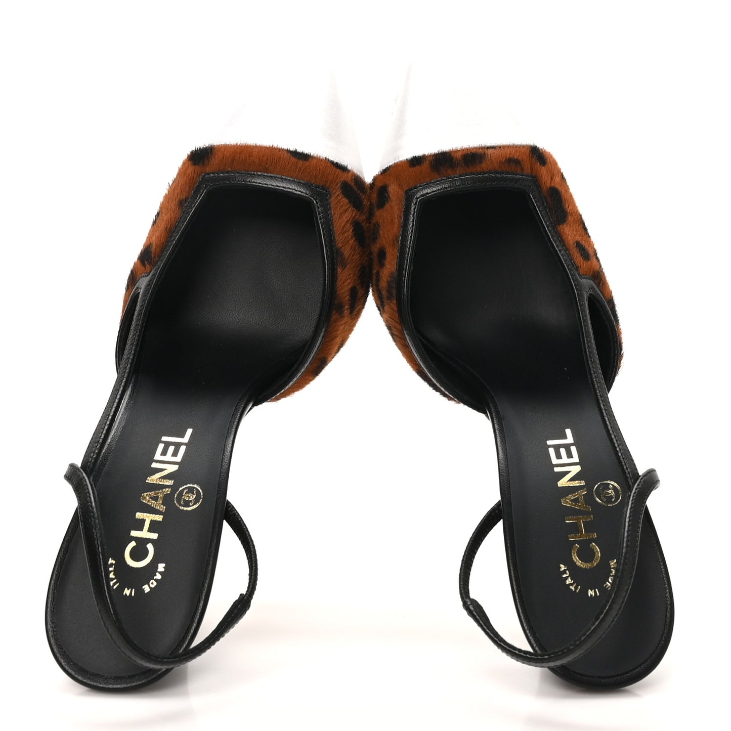 Lambskin Mixed Fibers Cap Toe CC Slingback Flats 37 Brown Black White 38 Brown Black White