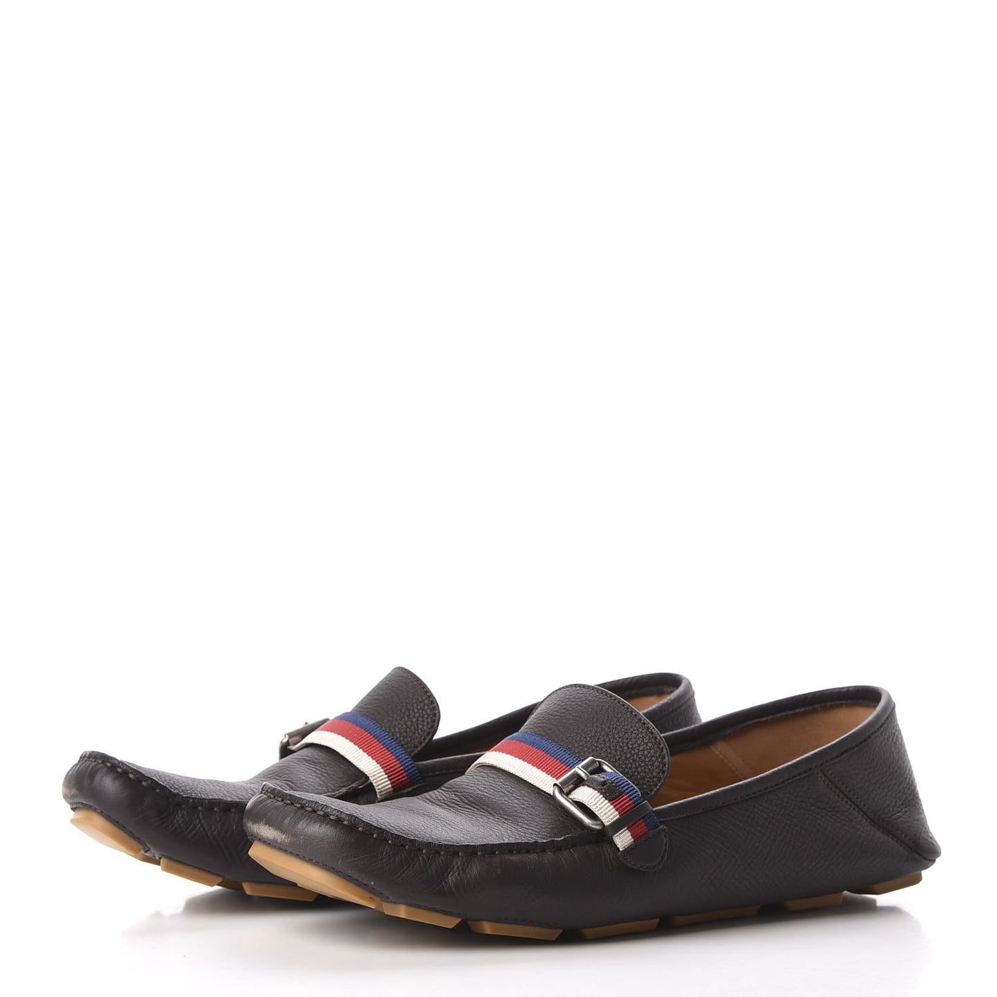 Calfskin Mens Web Sylvie Web Buckle Driver Loafers 9 Cocoa