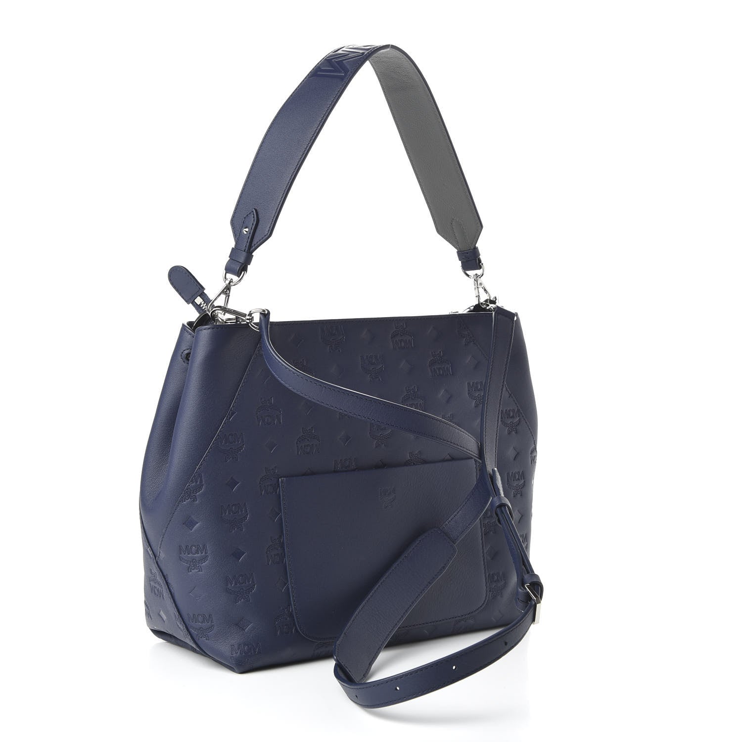 MCM Calfskin Ottomar Monogram Medium Klara Hobo Navy Blue 4 of 10