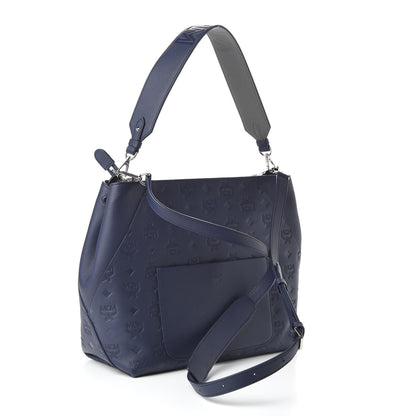 MCM Calfskin Ottomar Monogram Medium Klara Hobo Navy Blue 4 of 10