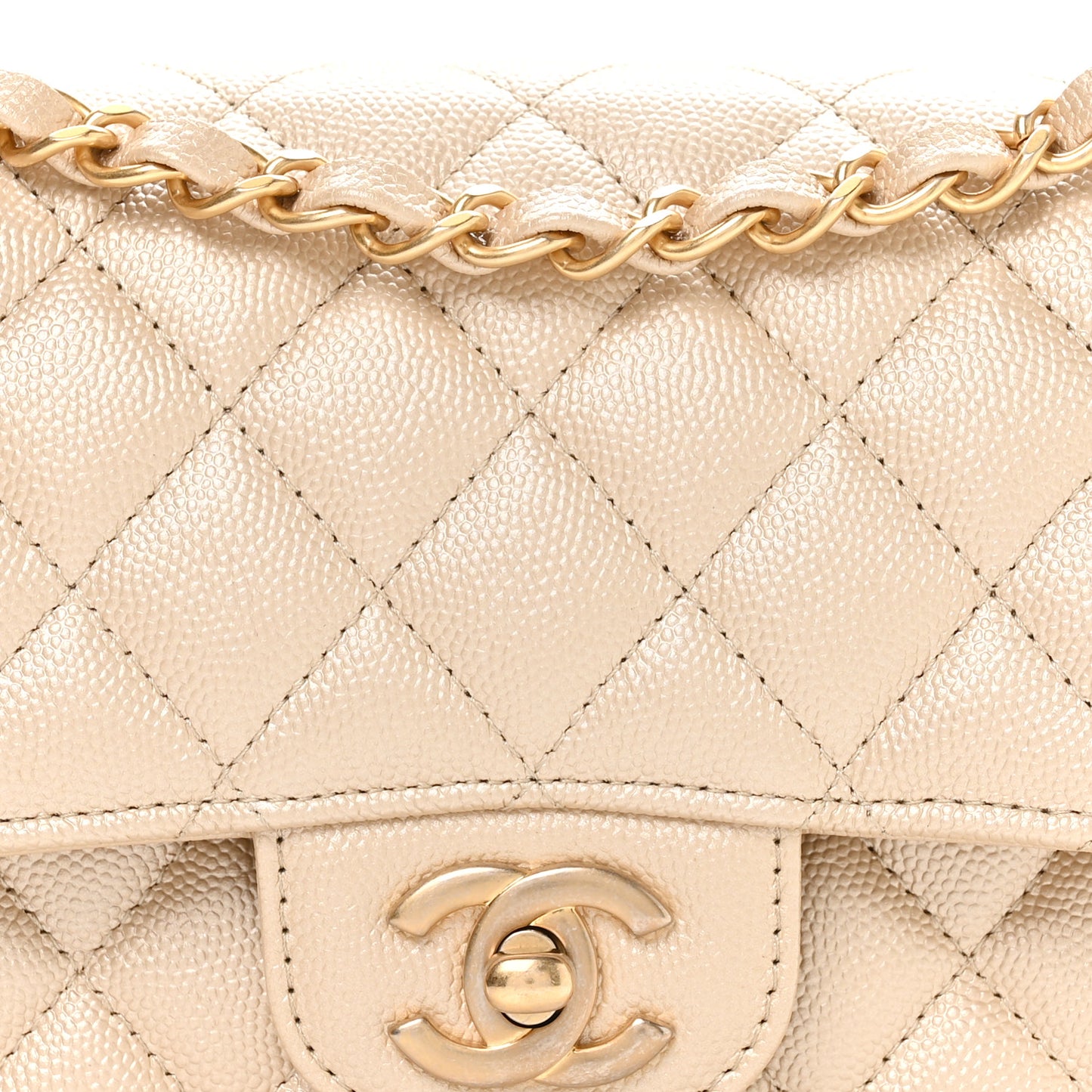 Metallic Caviar Quilted Small Double Flap Beige
