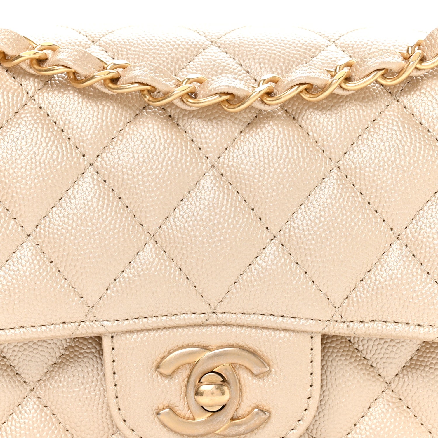 Chanel Metallic Caviar Quilted Small Double Flap Beige 14 of 21
