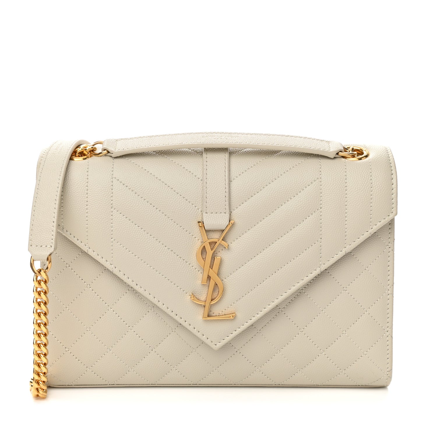 Grain De Poudre Textured Mixed Matelasse Medium Triquilt Monogram Satchel Crema Soft