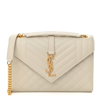 Saint Laurent Grain De Poudre Textured Mixed Matelasse Medium Triquilt Monogram Satchel Crema Soft 1 of 12