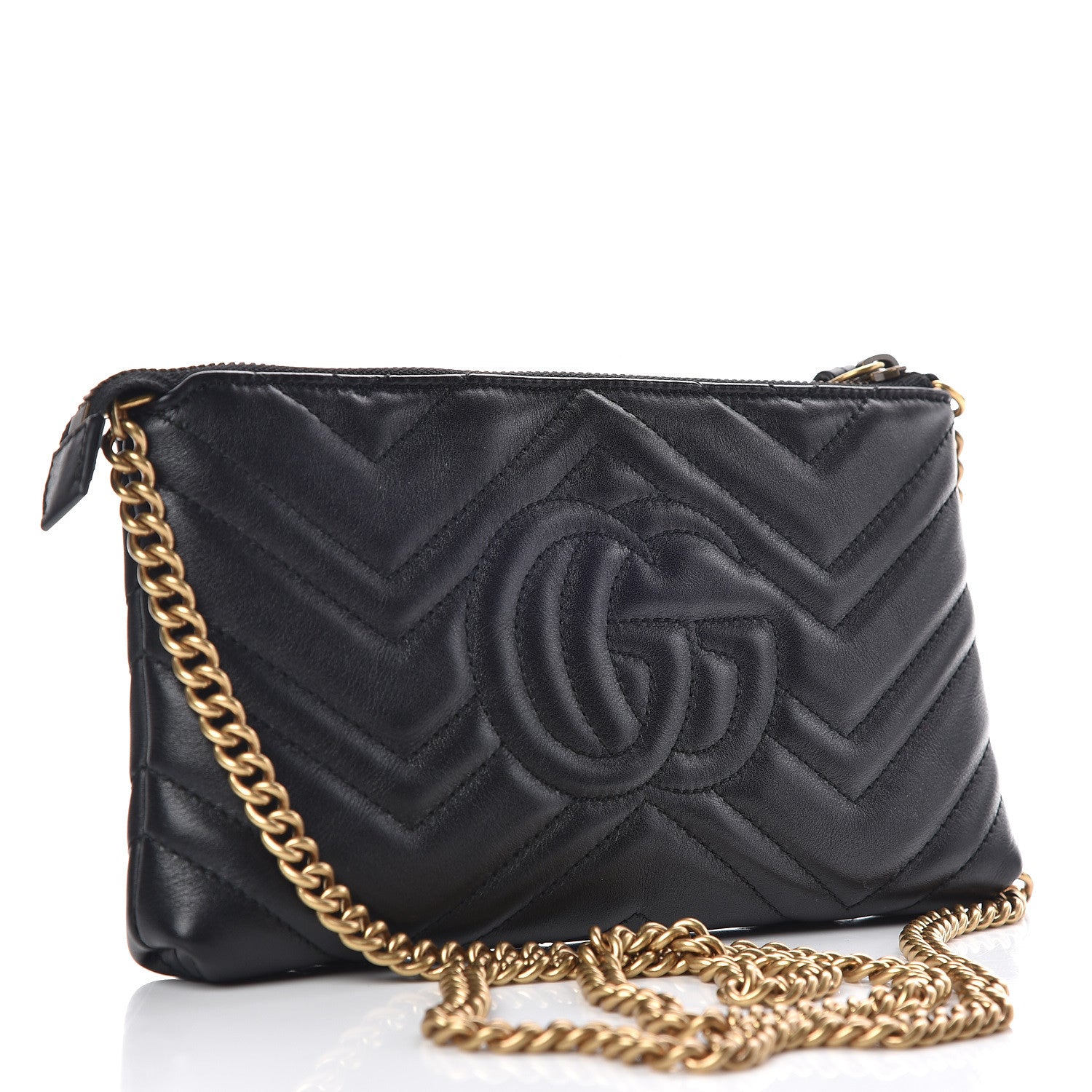 Gucci Calfskin Matelasse Mini GG Marmont Chain Bag Black 3 of 10