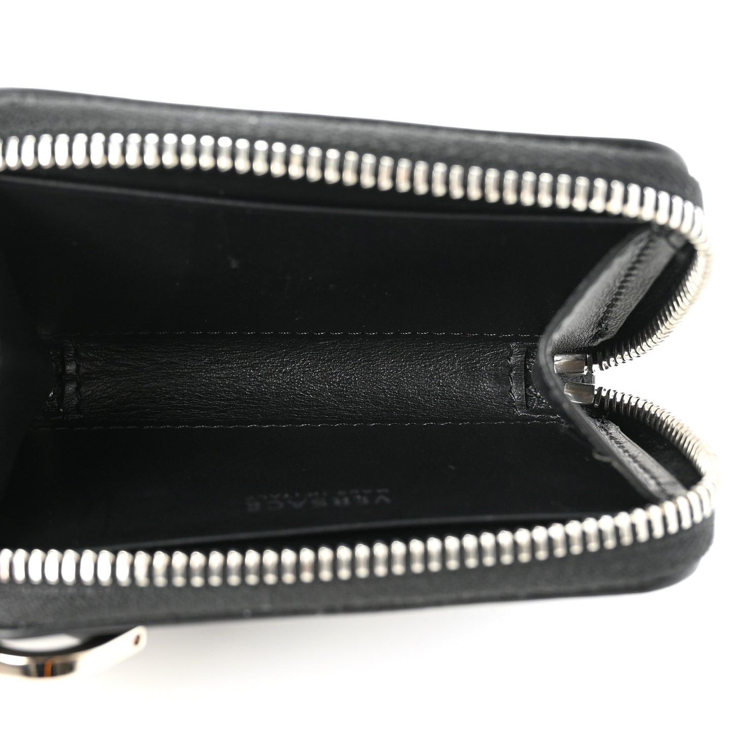 Calfskin Nylon La Medusa Zip Around Lanyard Wallet Black