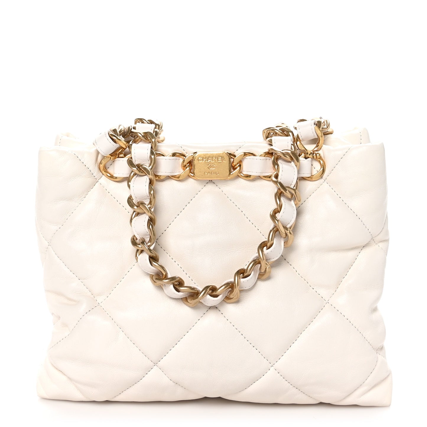 Lambskin Quilted Small Shopping Bag White