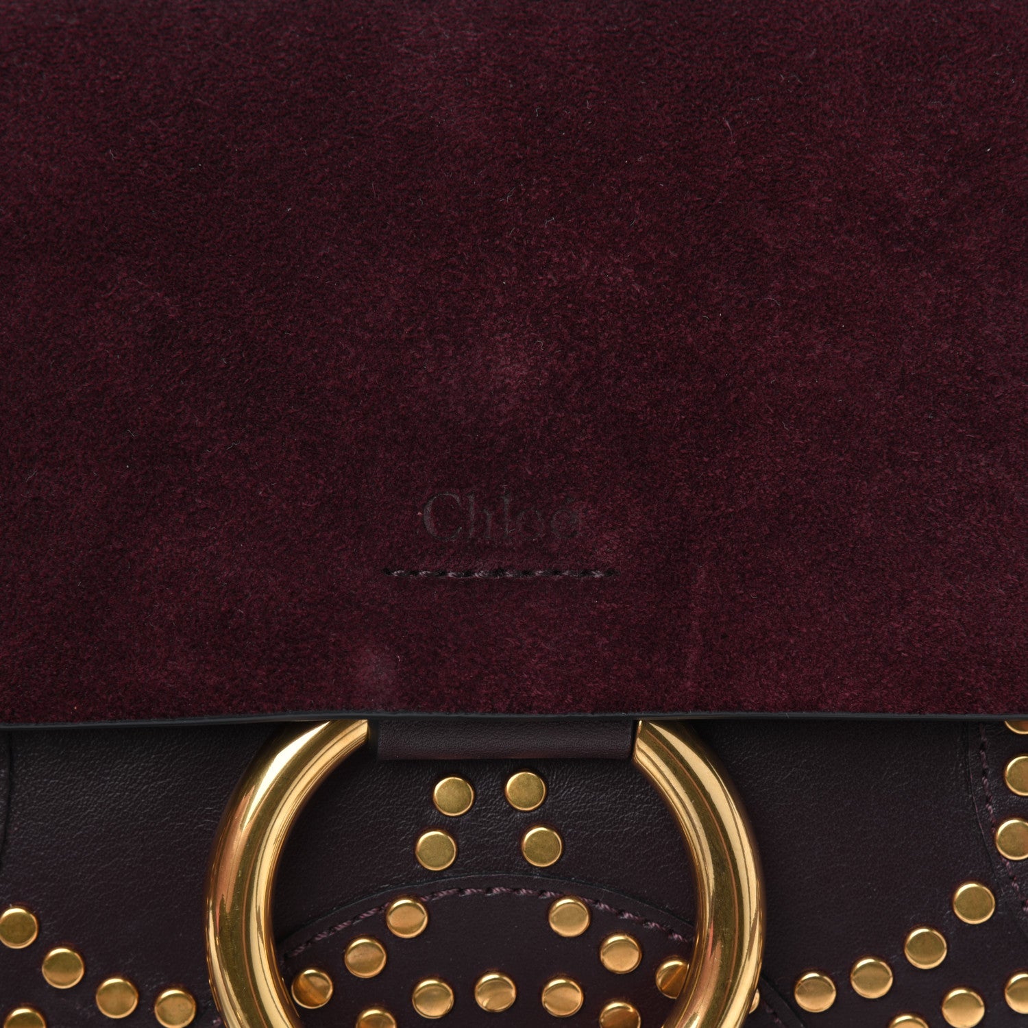 Chloe Suede Calfskin Studded Small Faye Shoulder Bag Dark Purple 19 of 20