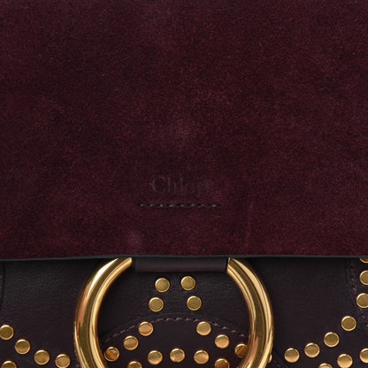 Chloe Suede Calfskin Studded Small Faye Shoulder Bag Dark Purple 19 of 20