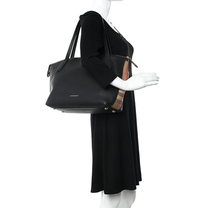 Burberry Derby Calfskin House Check Medium Welburn Tote Black 2 of 10