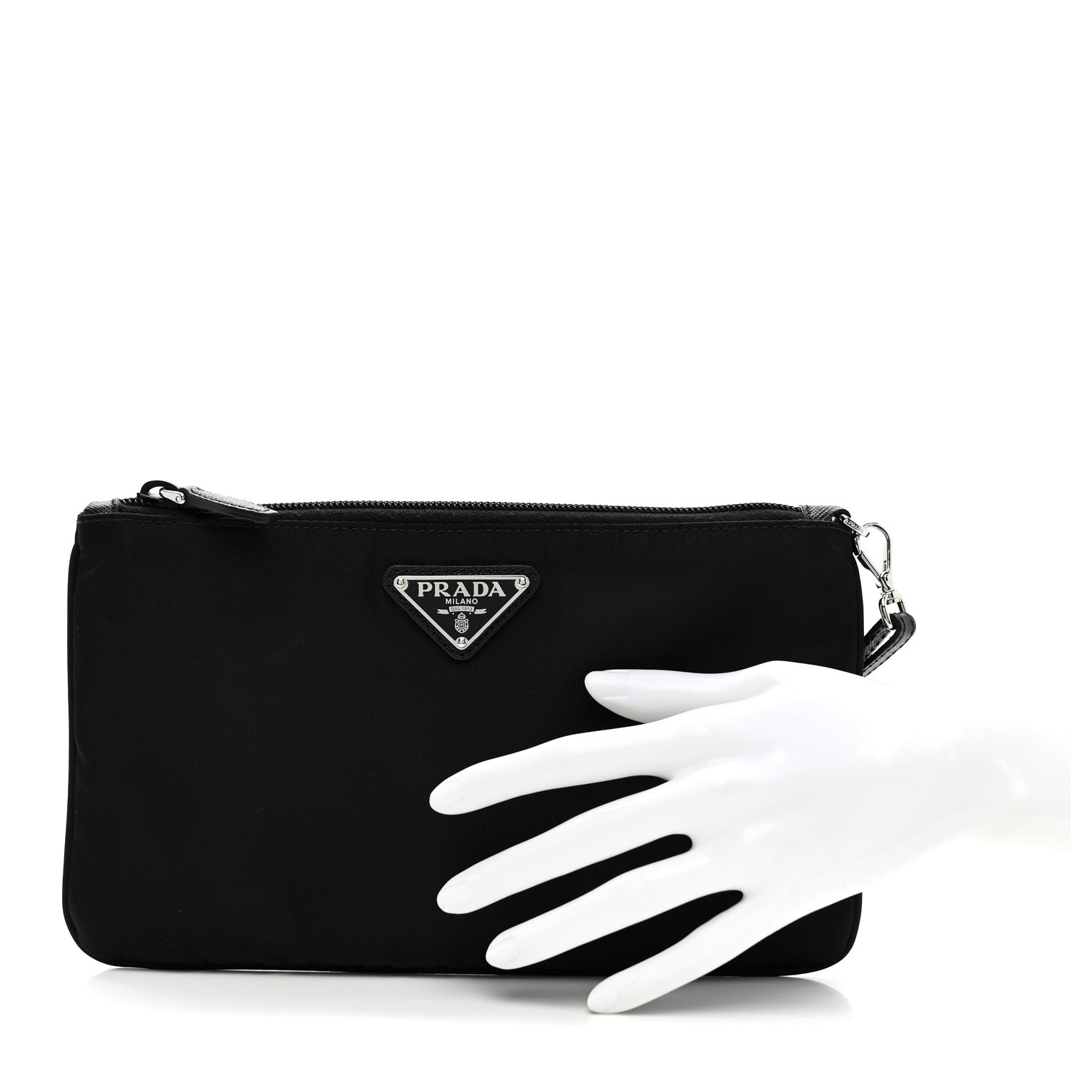 Prada Tessuto Nylon Saffiano Wristlet Black 2 of 8