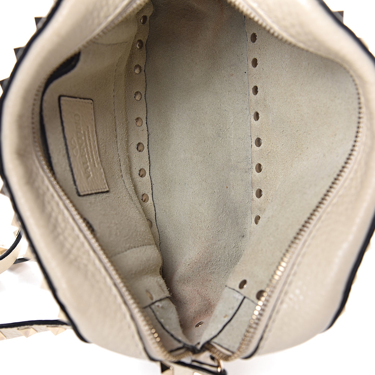 Grained Calfskin Rockstud Camera Crossbody Bag Ivory